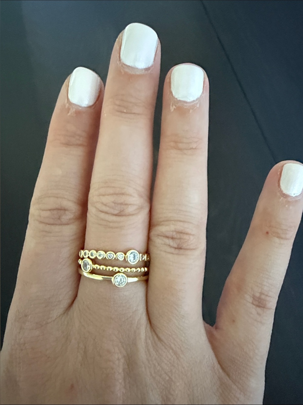 Gold Plated CZ Layered Bezel Stackable Ring Set of 3- Women Jewelry